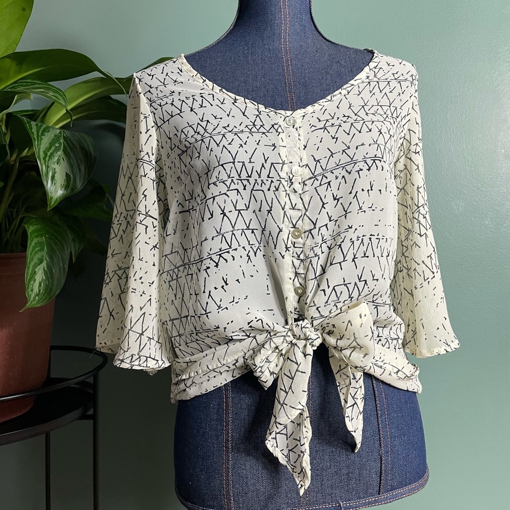 Women’s Boho Delias Cream Black 3/4 Sheer Top
